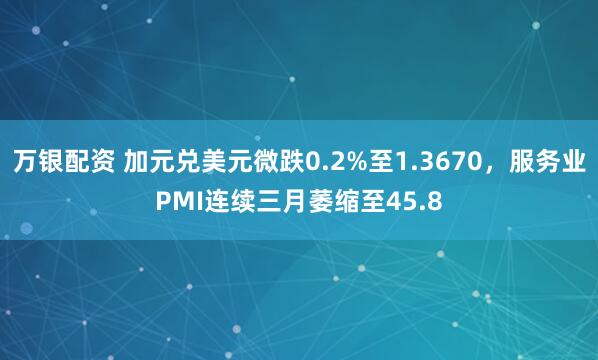 万银配资 加元兑美元微跌0.2%至1.3670，服务业PMI连续三月萎缩至45.8